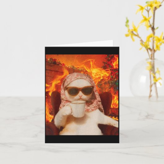 Chill Cat And Coffe Xmas Funny Cat Meme Y2k Joke  Kaart (Gele Bloem)