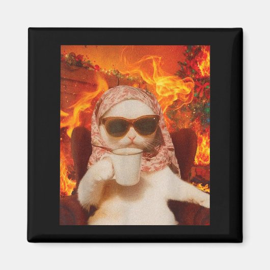 Chill Cat And Coffe Xmas Funny Cat Meme Y2k Joke  Magneet (Voorkant)