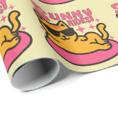 Chill cat cartoon op floatie in zonnige stemming cadeaupapier (Rol Hoek)