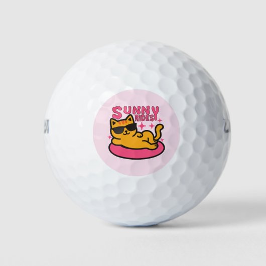Chill cat cartoon op floatie in zonnige stemming golfballen (Voorkant)