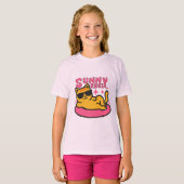 Chill cat cartoon op floatie in zonnige stemming t-shirt (Voorkant volledig)