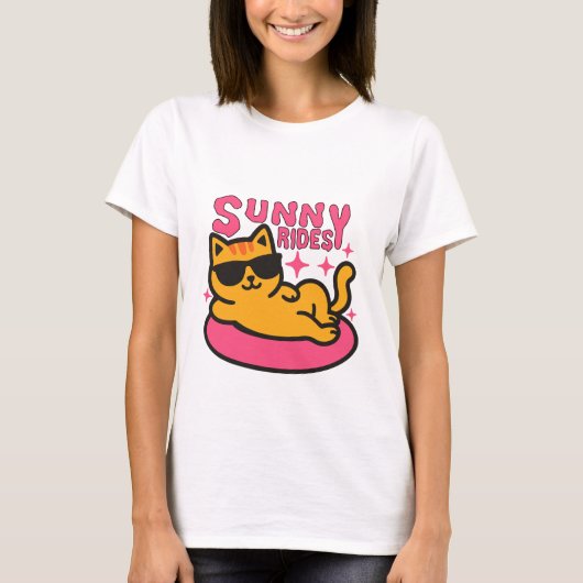Chill cat cartoon op floatie in zonnige stemming t-shirt (Voorkant)
