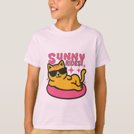 Chill cat cartoon op floatie in zonnige stemming t-shirt