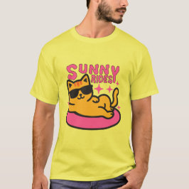 Chill cat cartoon op floatie in zonnige stemming t-shirt