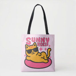 Chill cat cartoon op floatie in zonnige stemming tote bag