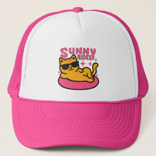 Chill cat cartoon op floatie in zonnige stemming trucker pet