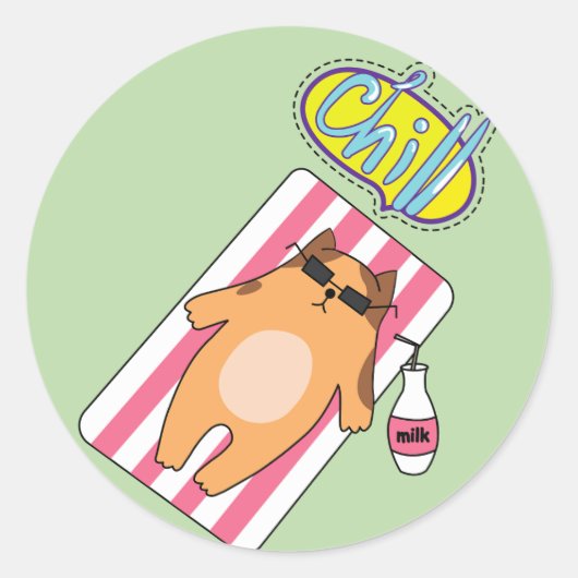 CHILL CAT POOL TIME Classic Round Sticker (Voorkant)