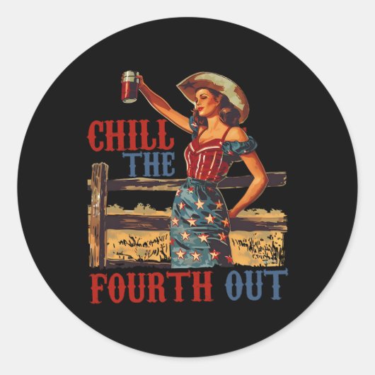 Chill de vierde out retro 4th van juli Patriottisc Ronde Sticker (Voorkant)