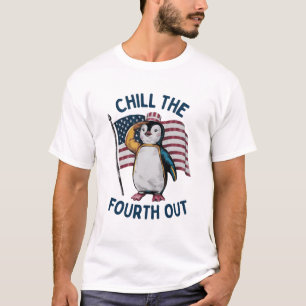 Chill De Vierde Uit Grappige Pinguïn USA Vlagر T-shirt