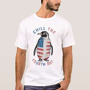 Chill De Vierde Uit Grappige Pinguïn USA Vlag T-shirt