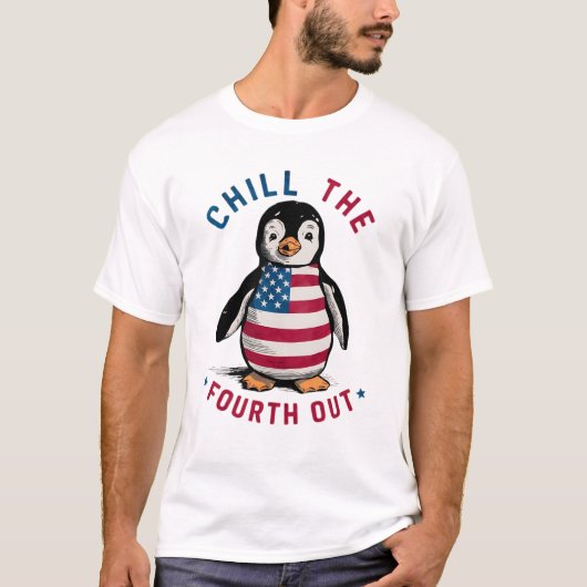 Chill De Vierde Uit Grappige Pinguïn USA Vlag T-shirt (Voorkant)