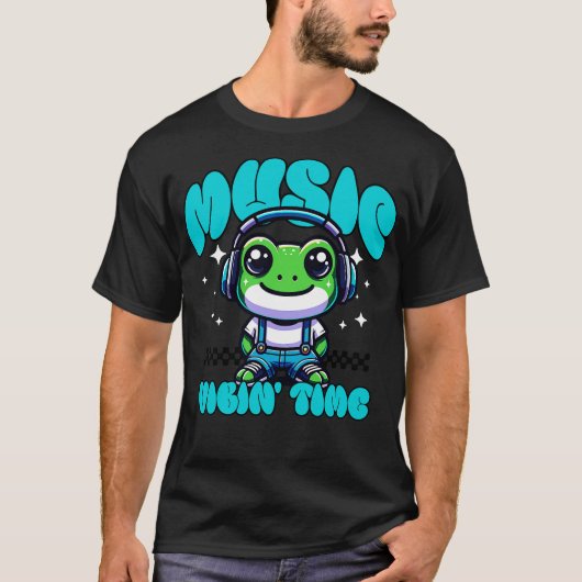 Chill Frog Hoofdtelefoon Muziek T-shirt Schattige  (Voorkant)