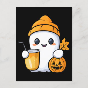 Chill Ghost Warm Coffee Gezellige Herfst Feestdagenkaart