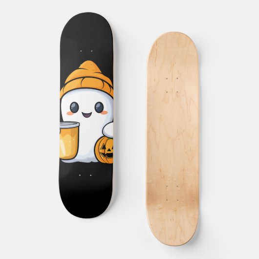 Chill Ghost Warm Coffee Gezellige Herfst Persoonlijk Skateboard (Voorkant)