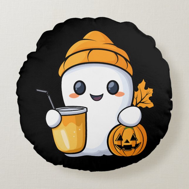 Chill Ghost Warm Coffee Gezellige Herfst Rond Kussen (Voorkant)