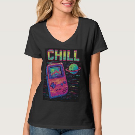 Chill Glitch T-Shirt – Retro Game Boy Vaporwave (Voorkant)