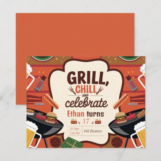Chill Grill en Beer verjaardagsuitnodiging Kaart (Voorkant / Achterkant)