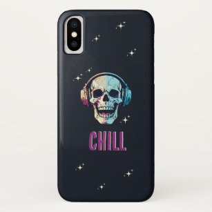 Chill happy schedel in hoofdtelefoon op marine ach Case-Mate iPhone case