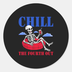 Chill het vierde uit skelet USA Patriotic 4th of Ronde Sticker