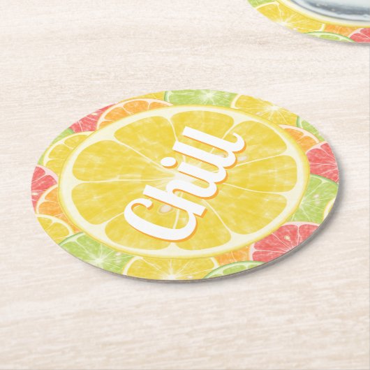 Chill Lemon Citrus Slices Ronde Kartonnen Onderzetter (Gebogen)