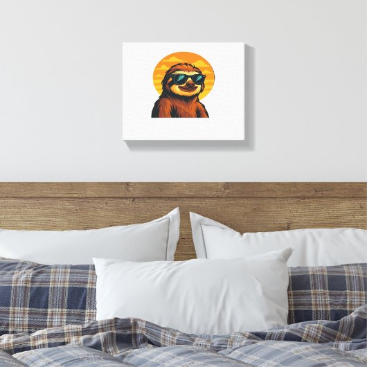 Chill Luiaard met Zonnebril - Retro Sunset Vibes C Canvas Afdruk (Insitu (Slaapkamer))