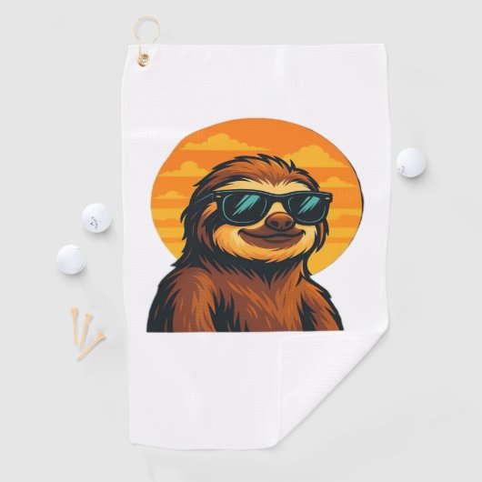 Chill Luiaard met Zonnebril - Retro Sunset Vibes C Golfhanddoek (Insitu)