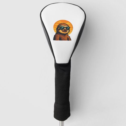 Chill Luiaard met Zonnebril - Retro Sunset Vibes C Golfheadcover (Voorkant)