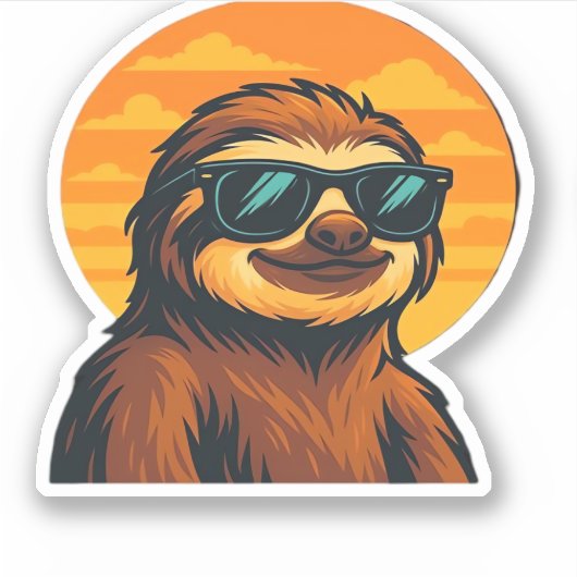 Chill Luiaard met Zonnebril - Retro Sunset Vibes C Sticker (Voorkant)