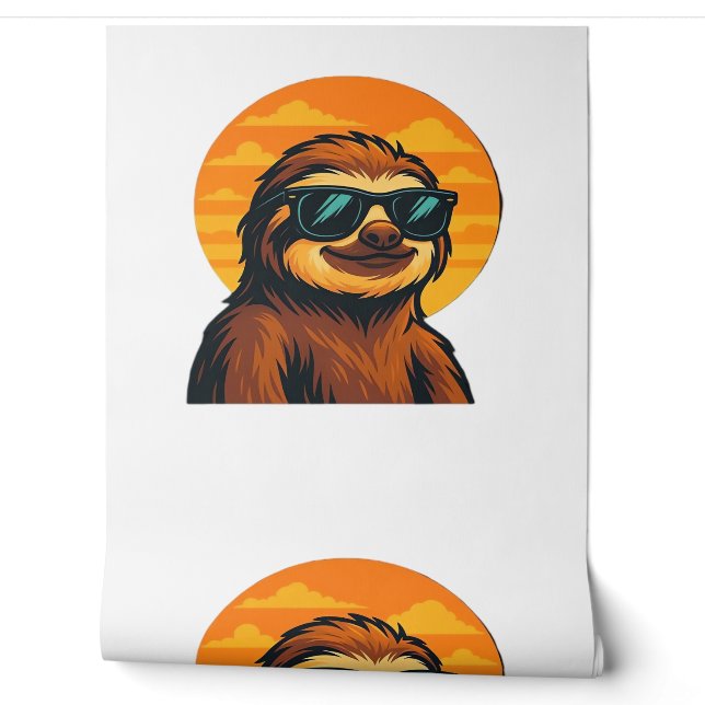 Chill Luiaard met Zonnebril - Retro Zonsondergang  Behang (Afrollen)