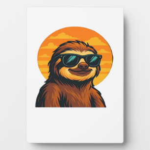 Chill Luiaard met Zonnebril - Retro Zonsondergang Fotoplaat