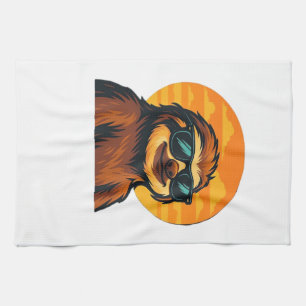 Chill luiaard met zonnebril - Retro zonsondergang Theedoek