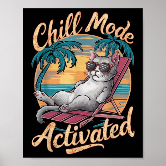 Chill Mode geactiveerde kat met gels op het strand Poster (Voorkant)