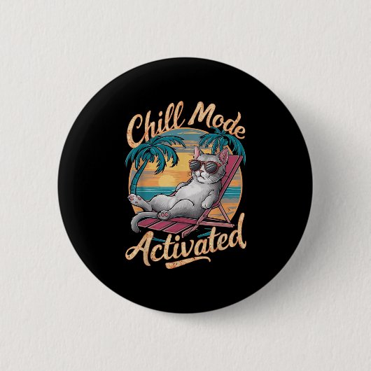 Chill Mode geactiveerde kat met gels op het strand Ronde Button 5,7 Cm (Voorkant)