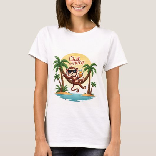 Chill on Trees Monkey Cartoon T-shirt (Voorkant)