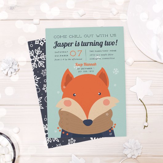 Chill Out | Cute Winter Fox Birthday Kaart