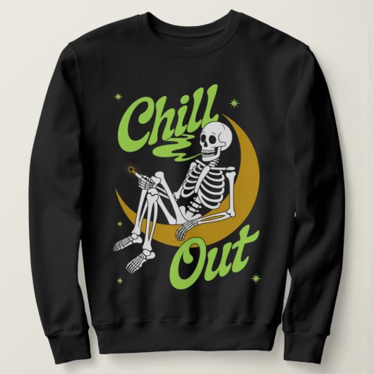 Chill Out Skeleton bij het roken van de maan Trui (Design voorkant)