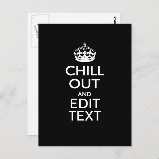 Chill-out voor Jouw tekst met Keep Calm Crown Blac Briefkaart (Voorkant / Achterkant)