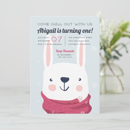 Chill Out | Winter Rabbit Birthday Kaart (Staand voorkant)
