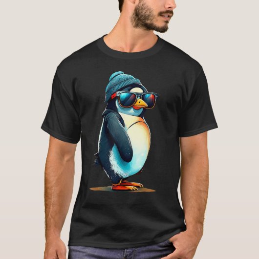 Chill Penguin Vibes met Cool Shades en Beanie T-shirt (Voorkant)