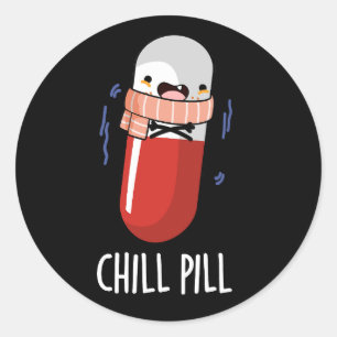 Chill Pill Funny Medicine Pun Dark BG Ronde Sticker