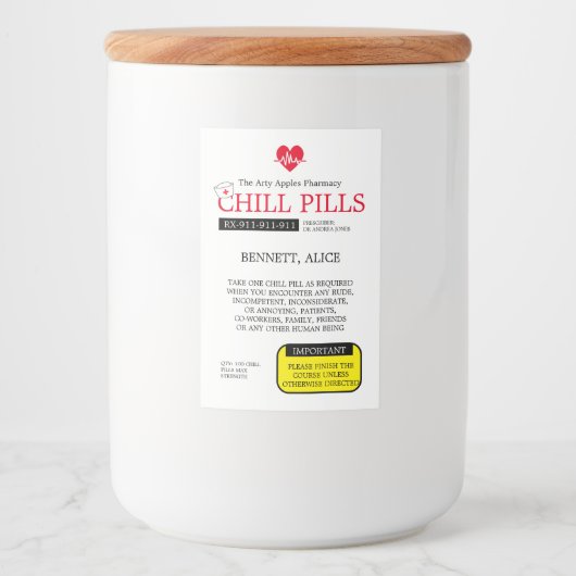 chill pills verpleegkundige afstuderen COOKIE JAR  Voedselcontainer Etiket (Voorkant)