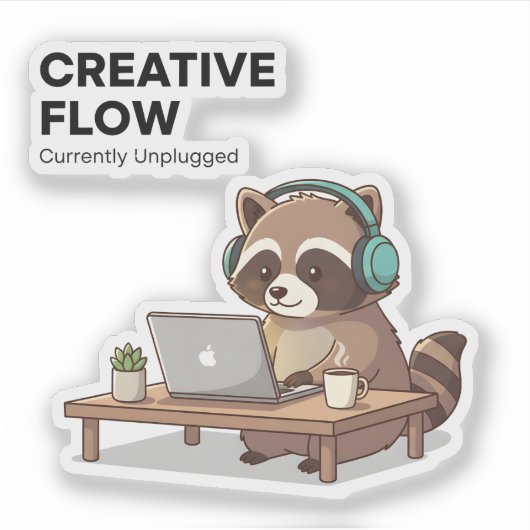 Chill Raccoon Coding Sticker Creative Flow Laptop (Voorkant)