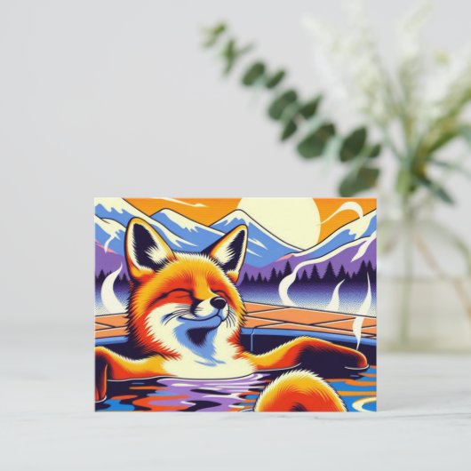Chill Red Fox in a Hotspring Pool Briefkaart (Staand voorkant)