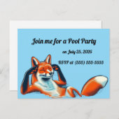Chill Red Fox in a Pool Party RSVP Briefkaart (Voorkant / Achterkant)
