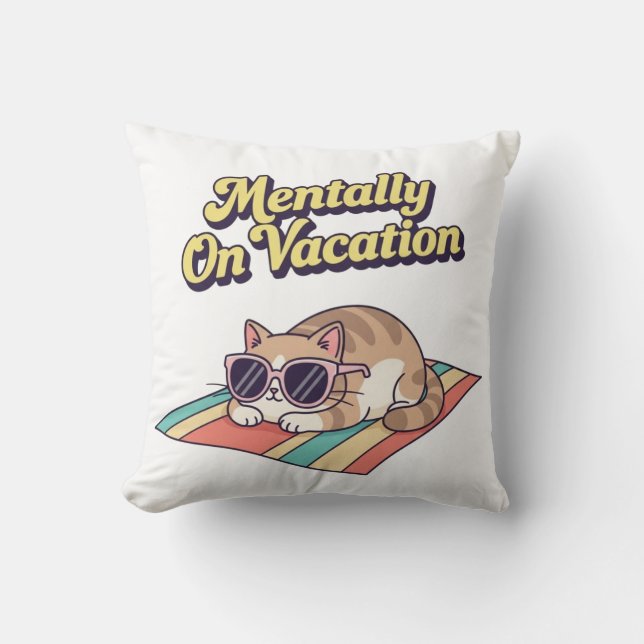 Chill Retro Cat Vacation Mood Square Pillow Kussen (Voorkant)