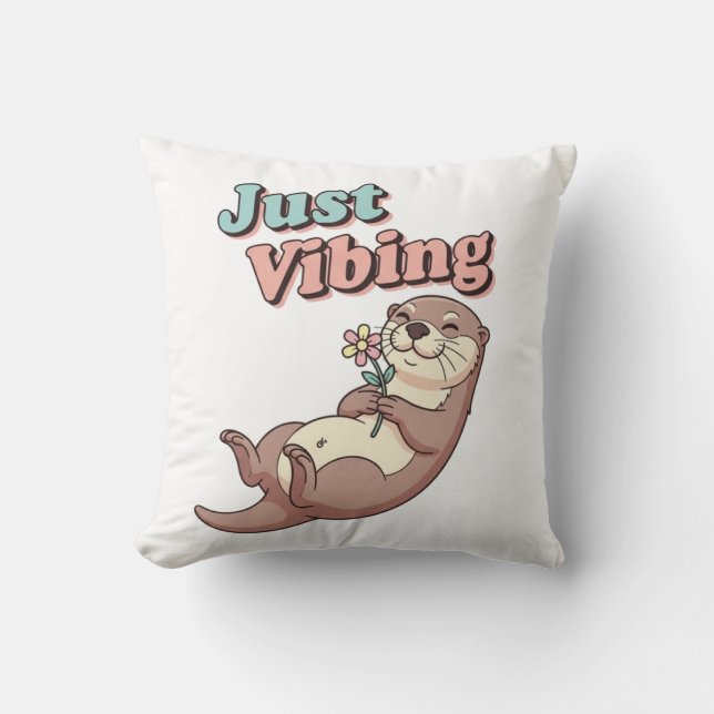 Chill Retro Otter Square Comfort Pillow Kussen (Voorkant)
