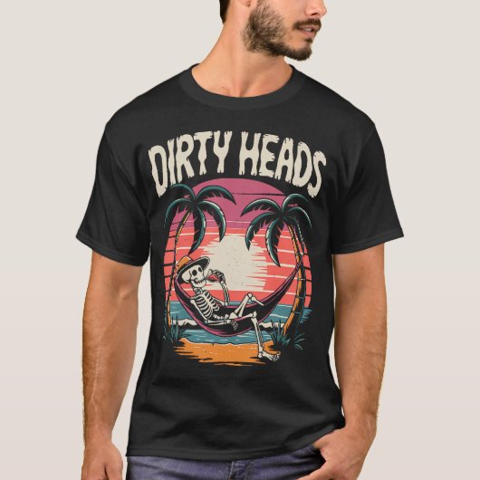 Chill Skeleton Dirty Heads Retro Strandkunst Voor  T-shirt (Voorkant)