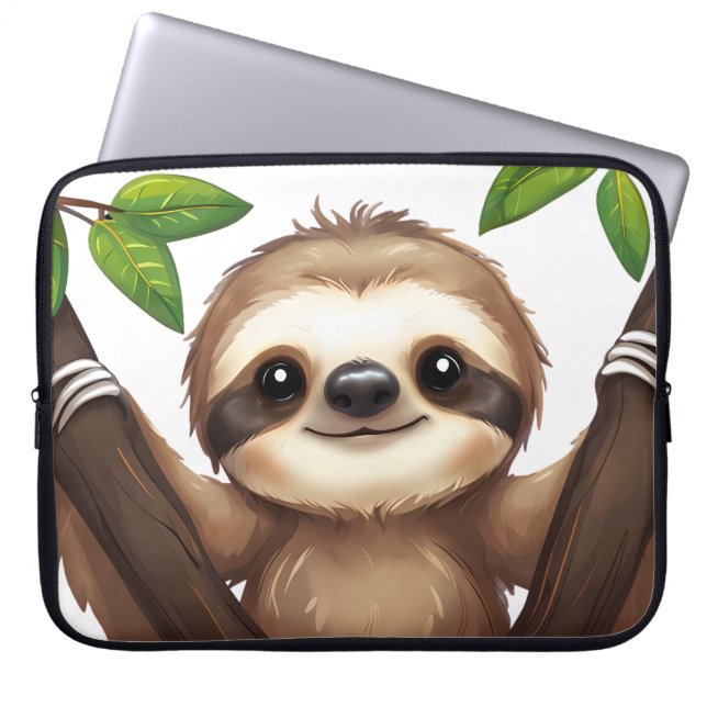 Chill Sloth Laptophoes – Schattigee Anti-Hustle Te Laptop Sleeve (Voorkant)