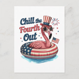 Chill The Fourth Out Funny 4th of July Flamingo Aankondigingskaart