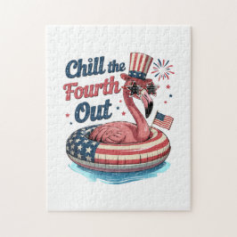 Chill The Fourth Out Funny 4th of July Flamingo Legpuzzel